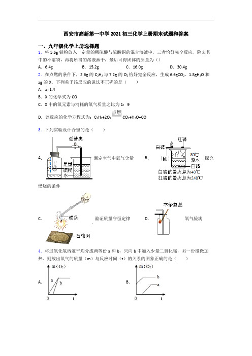 西安市高新第一中学2021初三化学初三化学上册期末试题和答案