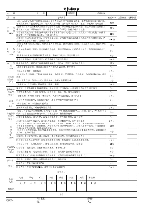 司机考核表