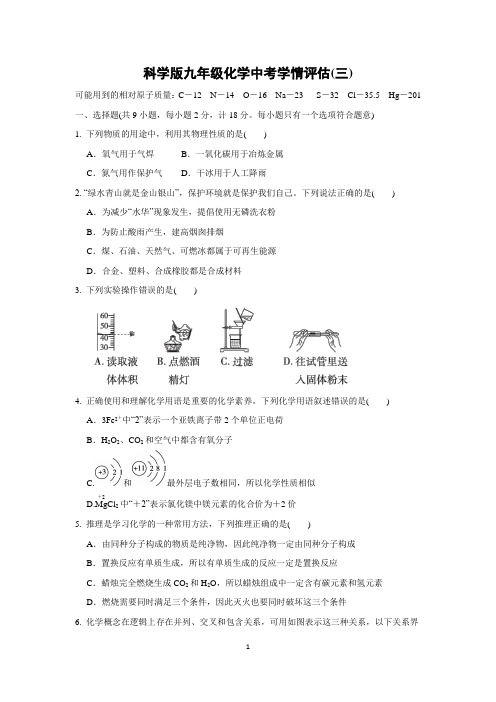 科学版九年级化学中考学情评估  附答案 (3)