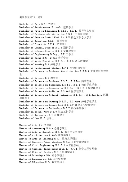 美国学位英文缩写对照