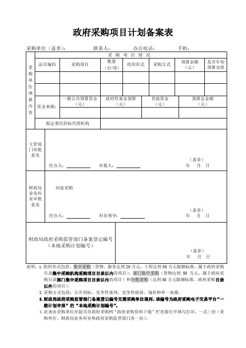 政府采购项目计划备案表