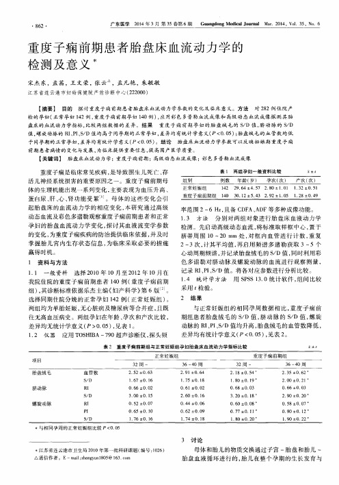 重度子痫前期患者胎盘床血流动力学的检测及意义