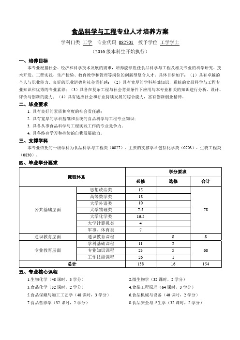 中国海洋大学食品科学与工程专业人才培养方案