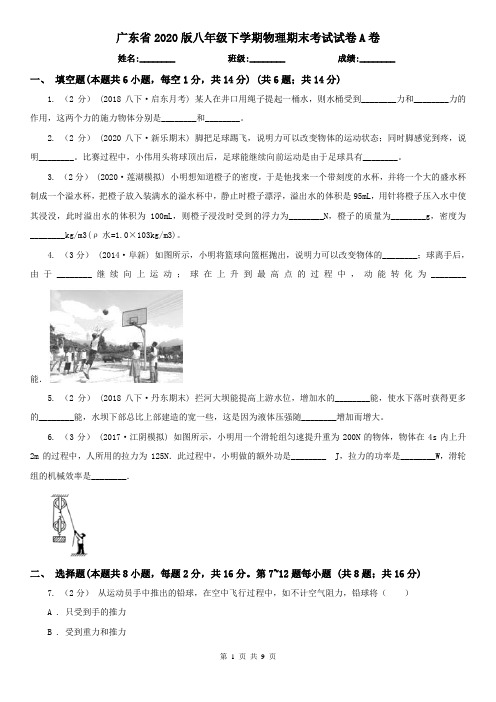 广东省2020版八年级下学期物理期末考试试卷A卷(新版)