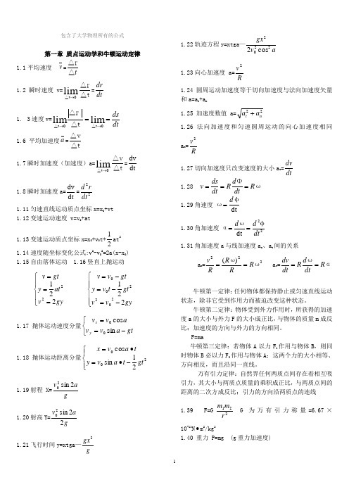 物理公式大全,包含了大学物理所有的公式