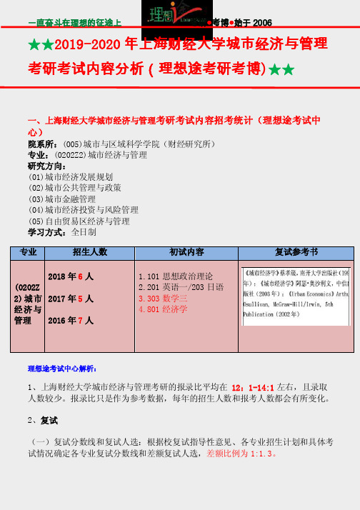 2019-2020年上海财经大学城市经济与管理考研考试内容分析（理想途考研考博）