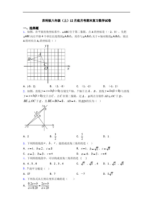 苏科版八年级(上)12月底月考期末复习数学试卷