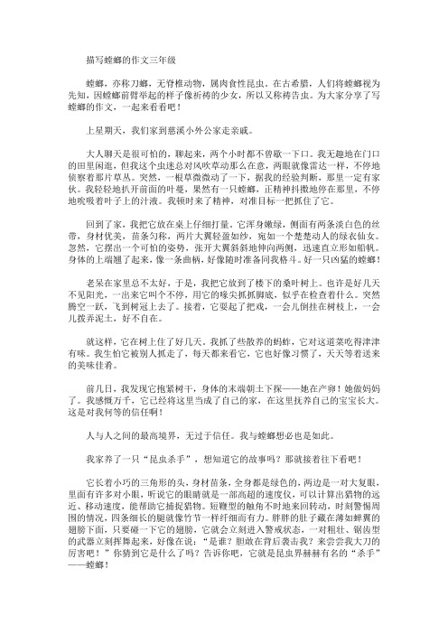 描写螳螂的作文三年级(最新)