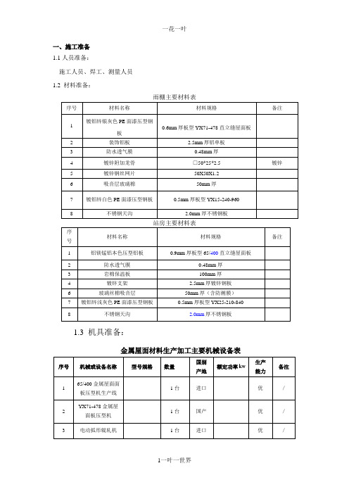 钢结构压型金属板屋面施工技术交底