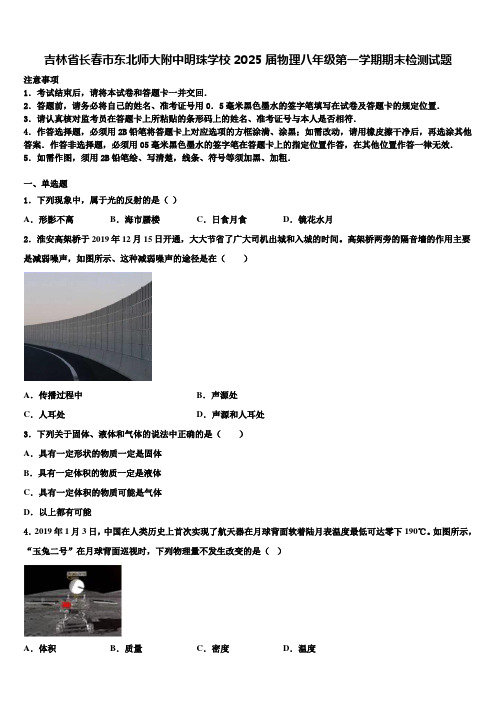 吉林省长春市东北师大附中明珠学校2025届物理八年级第一学期期末检测试题含解析