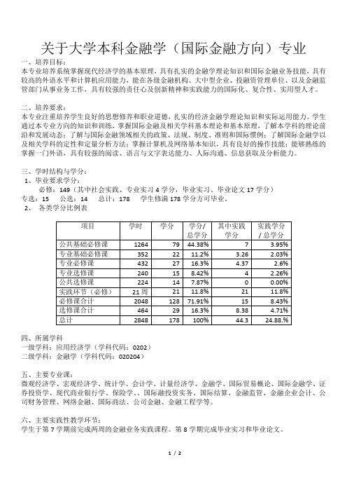 (本科类)专业-金融学(国际金融方向)专业培养方案