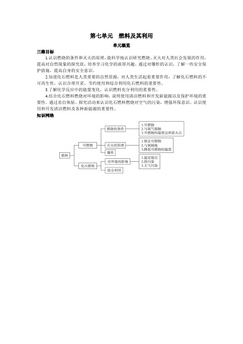 最新人教版九年级化学上册第七单元《燃烧及其利用》单元概览