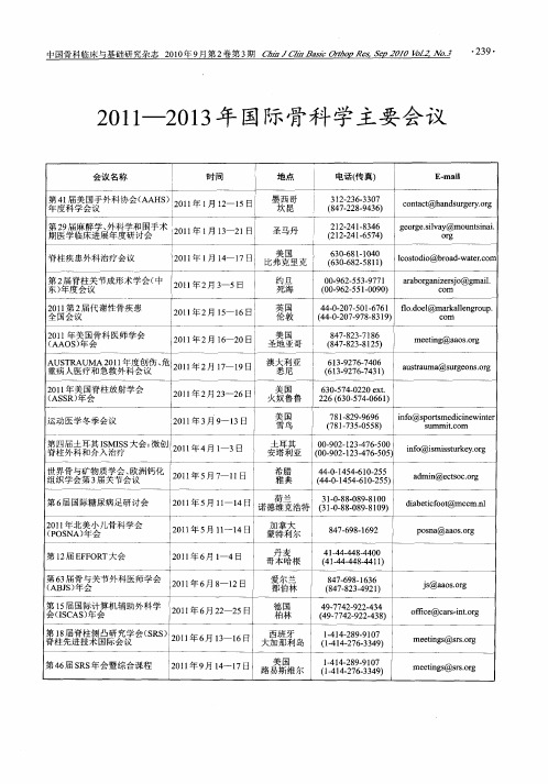 2011—2013年国际骨科学主要会议