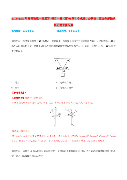 2019-2020年高考物理一轮复习 每日一题(第03周)合成法、分解法、正交分解法求解力的平衡问题