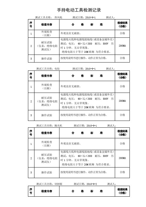 手持电动工具检测记录