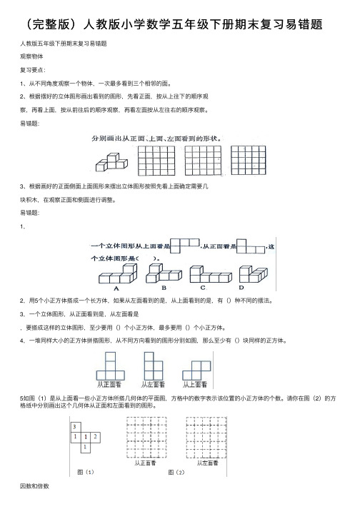 （完整版）人教版小学数学五年级下册期末复习易错题