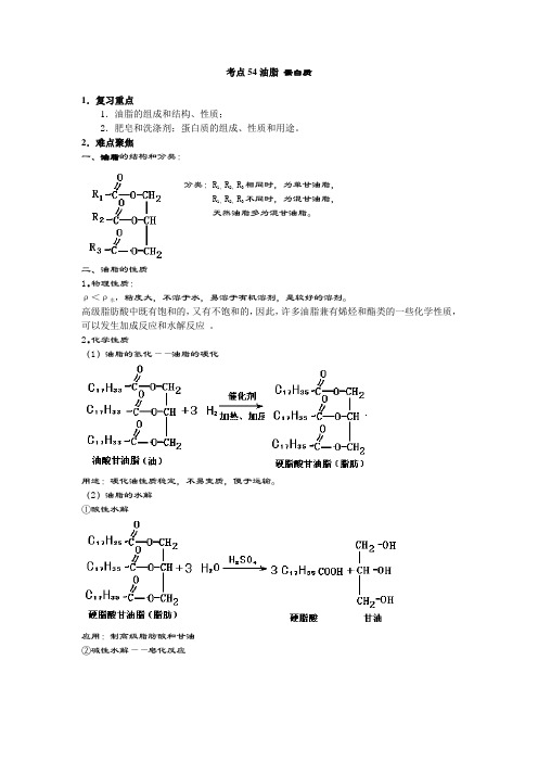 高考化学考点54油脂蛋白质