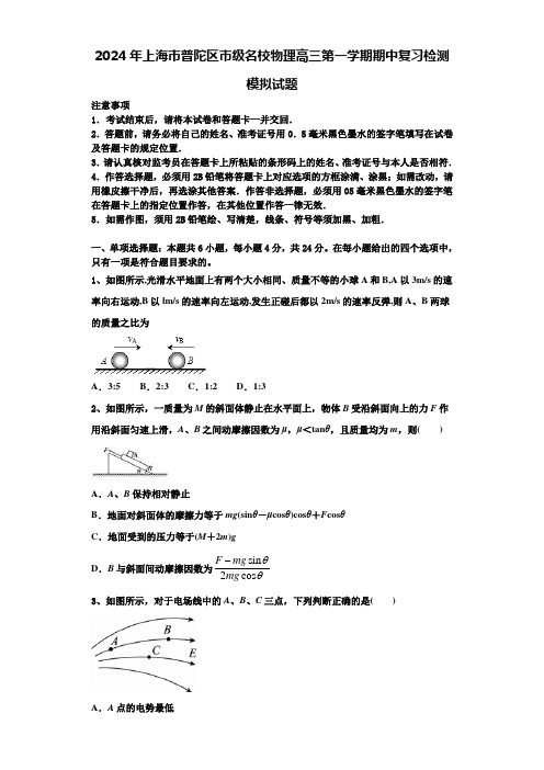 2024年上海市普陀区市级名校物理高三第一学期期中复习检测模拟试题含解析