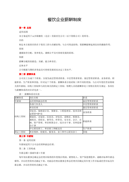 餐饮行业薪酬制度