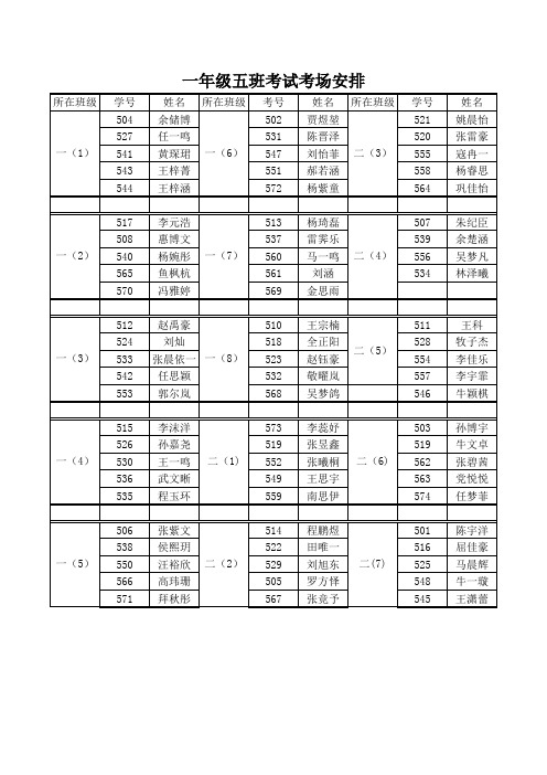 一年级五班考试考场安排