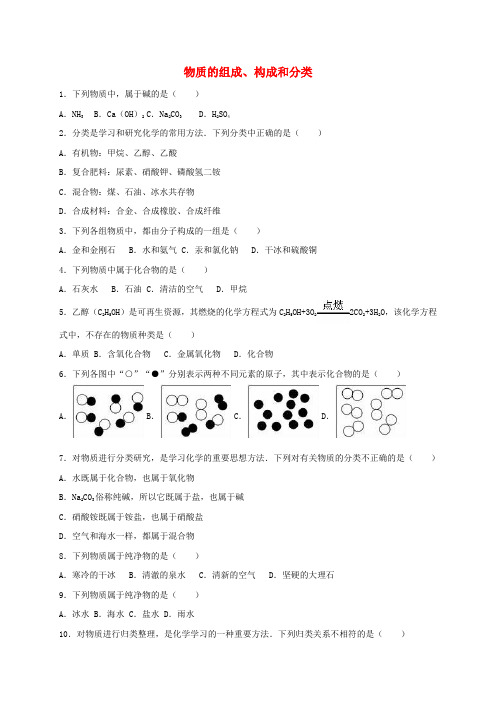 2017年中考化学专题训练 物质的组成、构成和分类(含解析)