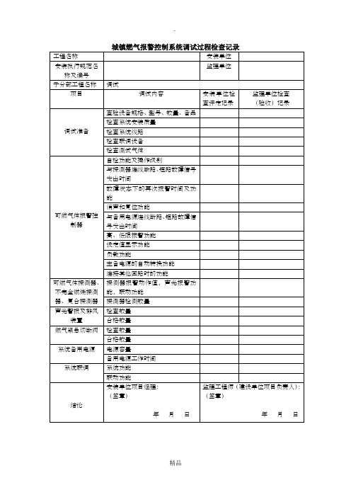 城镇燃气报警控制系统调试过程检查记录