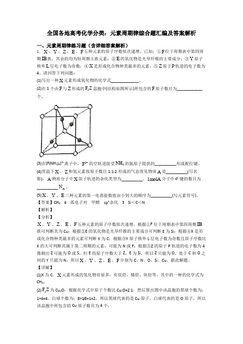 全国各地高考化学分类：元素周期律综合题汇编及答案解析