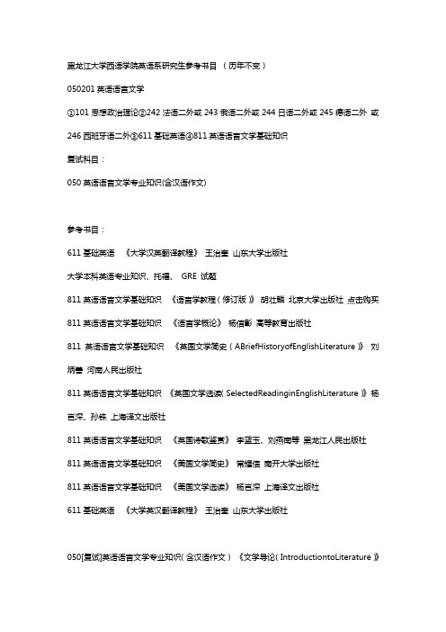 黑龙江大学西语学院英语系研究生参考书目 (历年不变)