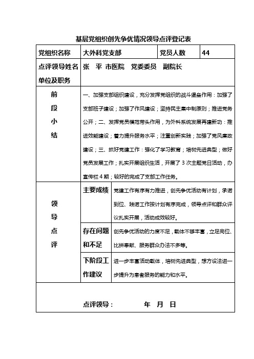 基层党组织创先争优情况领导点评登记表