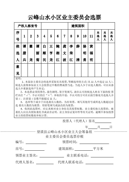 11、云峰山水小区业主委员会选票