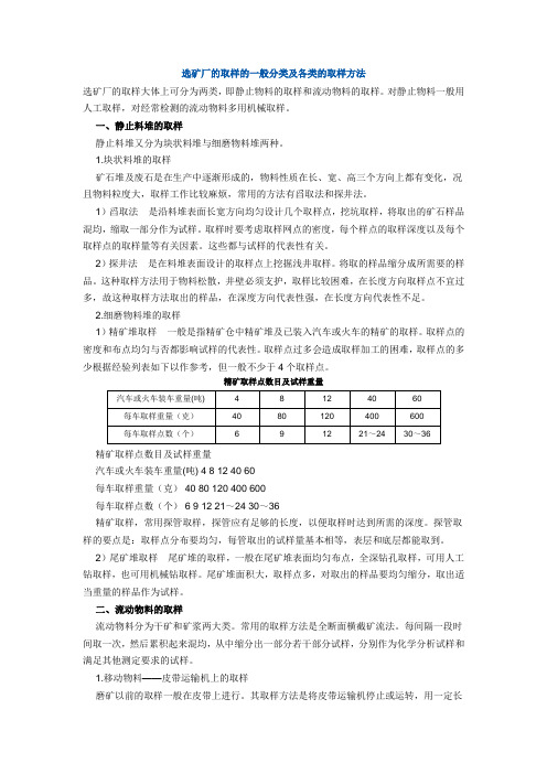 选矿厂的取样的一般分类及各类的取样方法