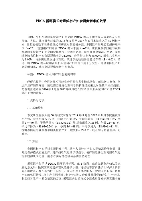 PDCA循环模式对降低初产妇会阴侧切率的效果