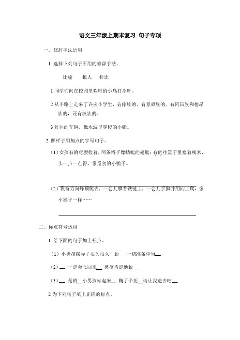 三年级上册语文单元测试 - 期末复习句子专项-人教新课标(含答案) 