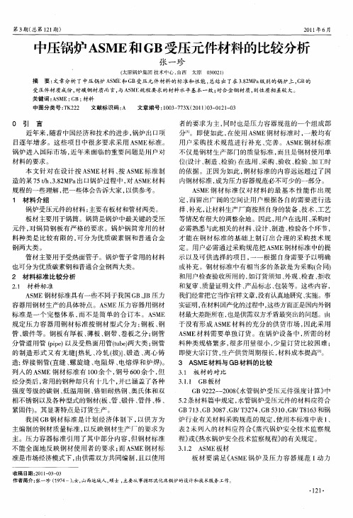 中压锅炉ASME和GB受压元件材料的比较分析