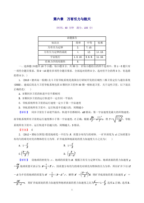 (新课标)高中物理第6章万有引力与航天综合测评新人教版必修2