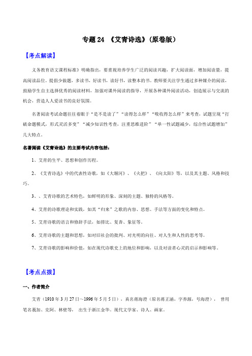 2025年中考语文一轮复习阅读理解专题24《艾青诗选》(知识梳理+练习)(含答案)