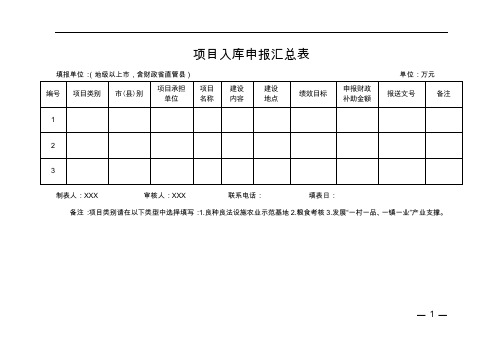 项目入库申报汇总表【模板】