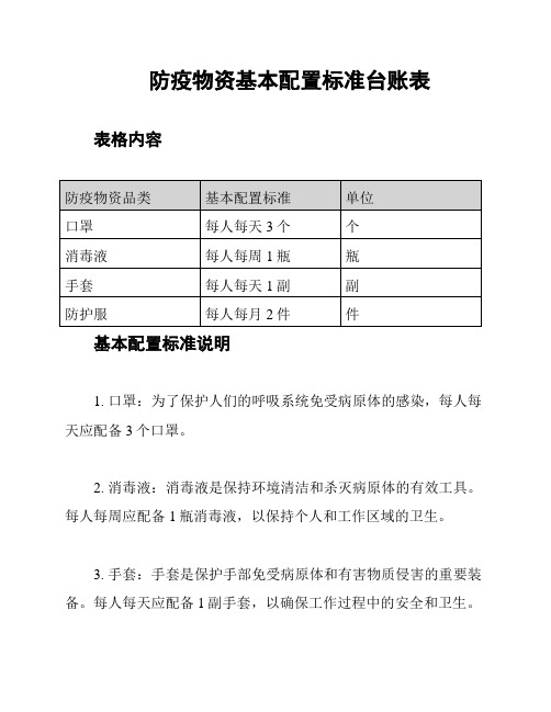 防疫物资基本配置标准台账表