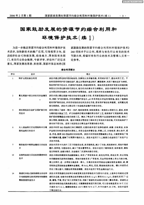 国家鼓励发展的资源节约综合利用和环境保护技术(续1)