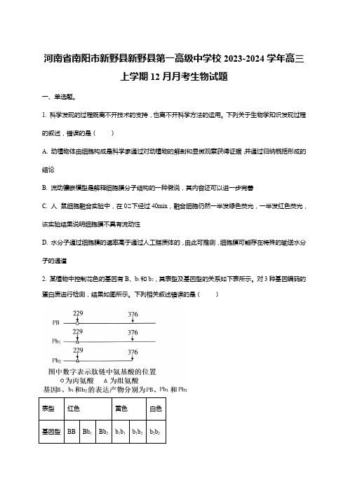 河南省南阳市新野县新野县第一高级中学校2023-2024学年高三上学期12月月考生物试题(word版