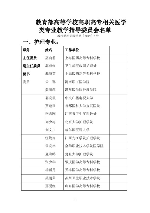 教育部高等学校高职高专相关医学类专业教学指导委员会名单