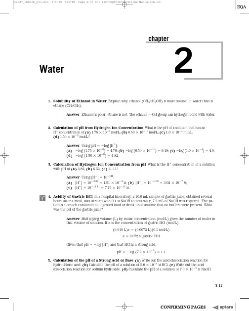 Lehninger Principles of Biochemistry 习题答案chapter 2