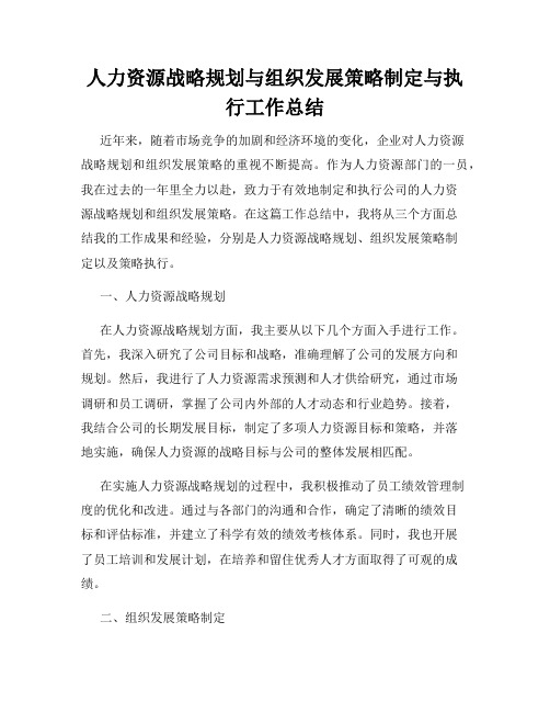 人力资源战略规划与组织发展策略制定与执行工作总结