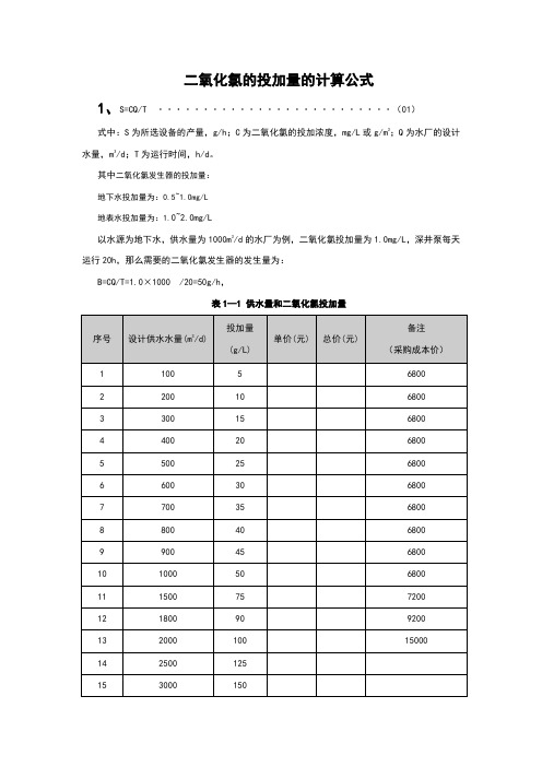 二氧化氯的投加量的计算