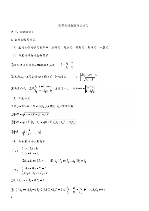 圆锥曲线知识点归纳与解题方法技巧