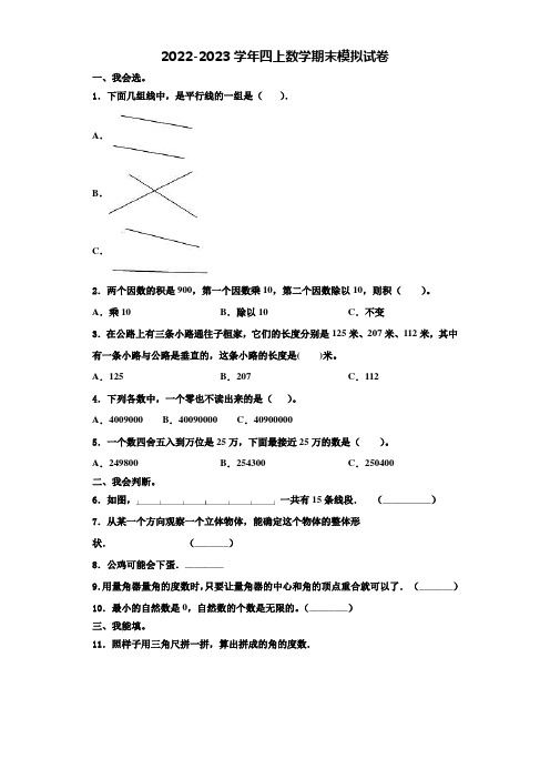 2022年怀化市鹤城区四年级数学第一学期期末复习检测模拟试题含解析