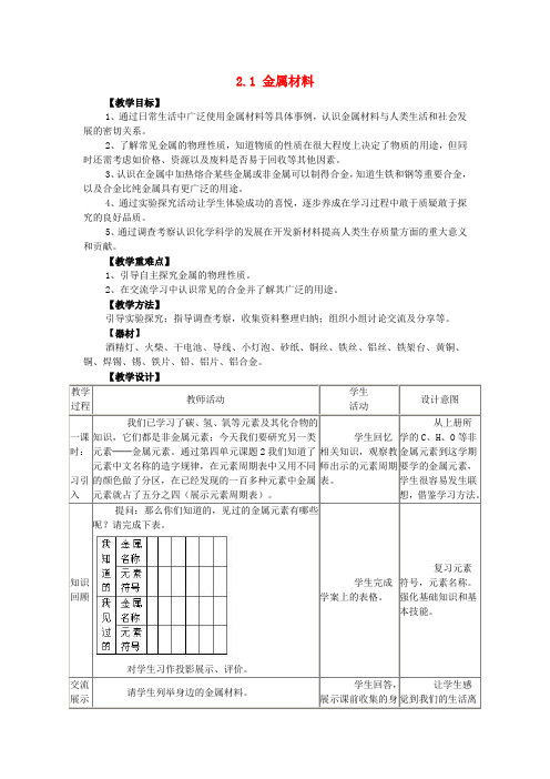 九年级科学上册 2.1 金属材料教案 (新版)浙教版