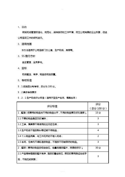 现场5S管理考核办法