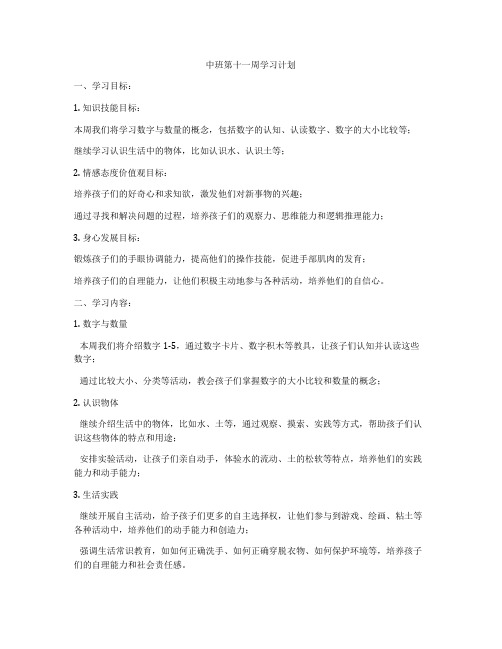 中班第十一周学习计划