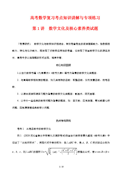 高考数学复习考点知识讲解与专项练习1---数学文化及核心素养类试题